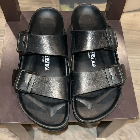 Birkenstock Arizona Sandals Black Leather Double Strap Size 38 EU 7-7.5 US - Picture 3 of 8